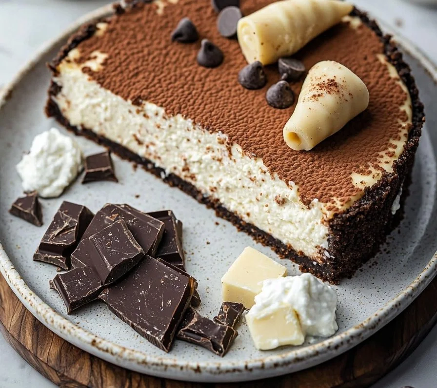 Delicious Keto Cannoli Cheesecake slice topped with sugar-free chocolate chips.