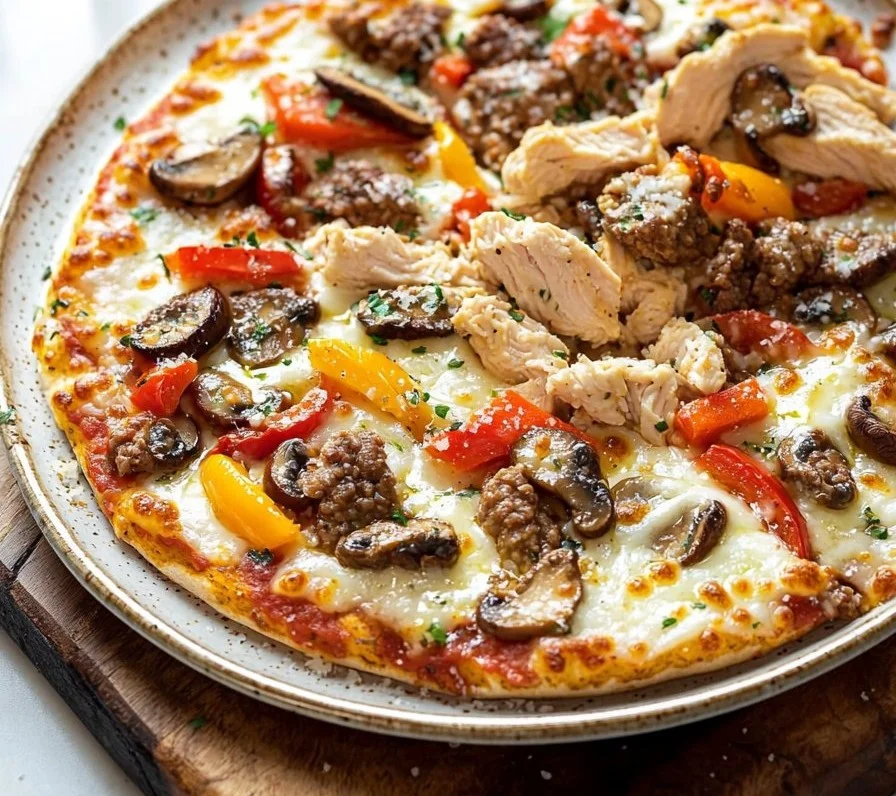 Keto Chicken Beef Strips Ranch Pizza Delight