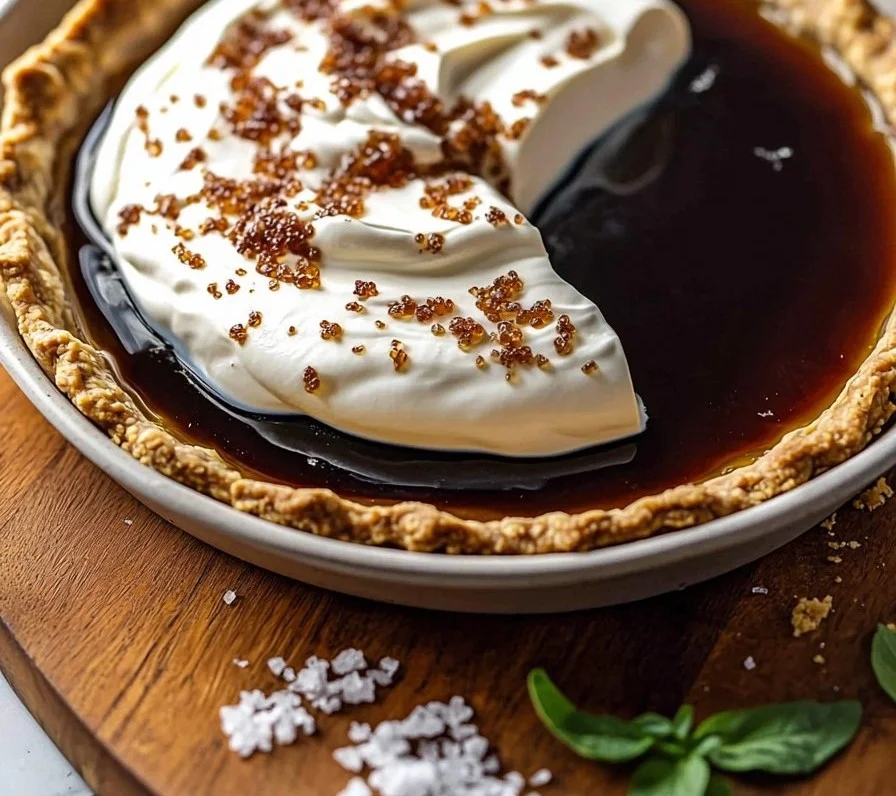 Slice of Keto Cold Brew Coffee Pie served on a plate with coffee beans