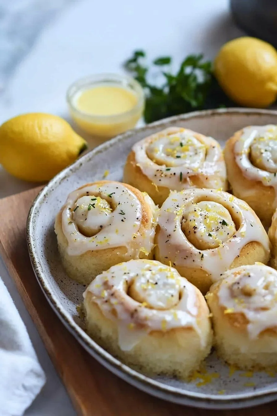 Fluffy lemon rolls drizzled with lemon glaze, perfect for brunch or dessert.