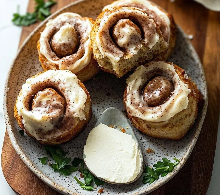 Delicious low-carb keto cinnamon buns on a plate