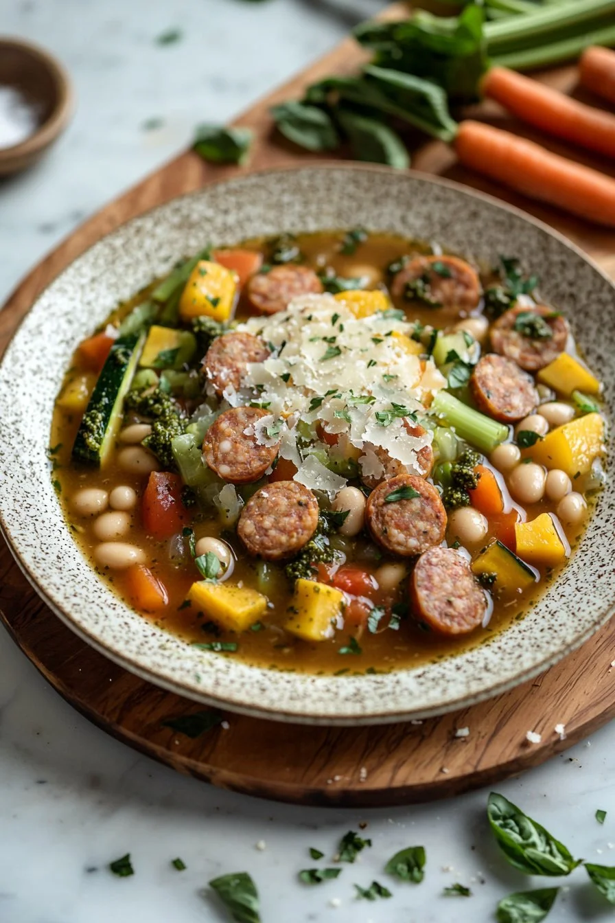 Minestrone with Chicken Sausage and Pesto