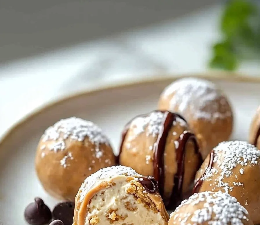 No-bake peanut butter cheesecake balls served in a dessert bowl