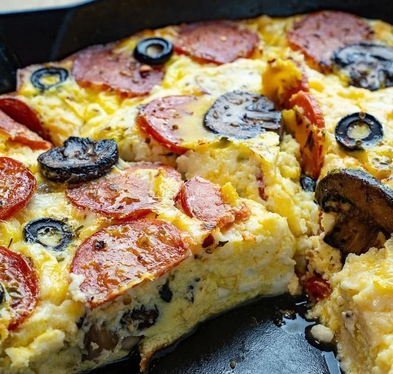 Delicious Pepperoni Pizza Egg Casserole baked in a dish