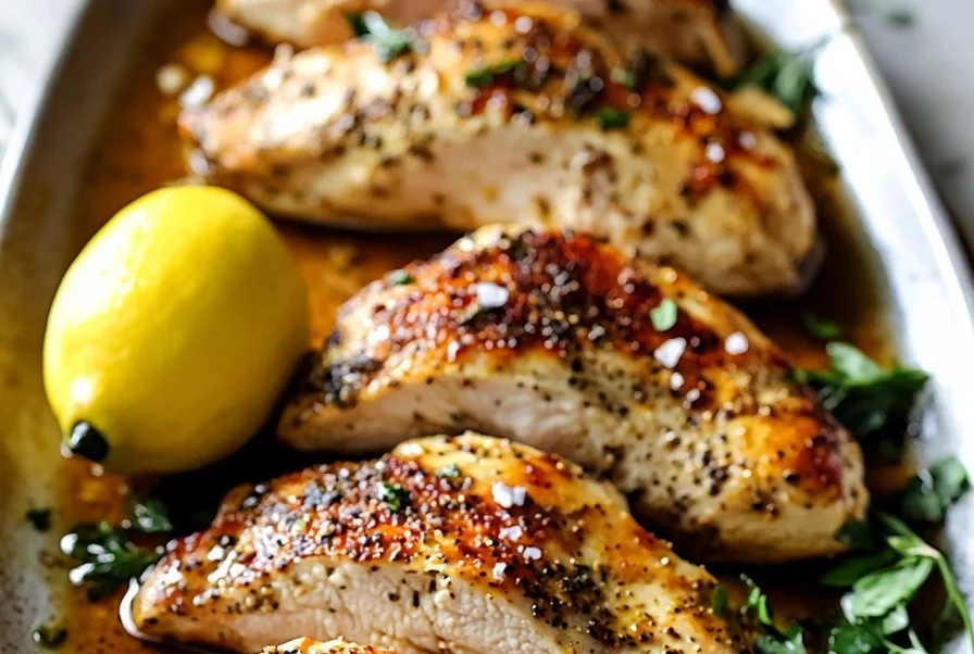 Perfectly roasted chicken breast served with herbs and spices