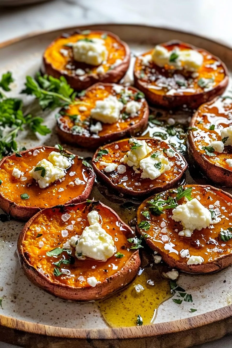 Roasted Sweet Potato Rounds with Honey & Feta