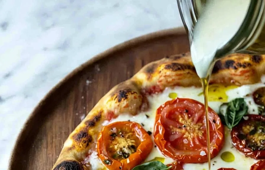 Rustic Heirloom Tomato Pizza topped with fresh tomatoes and herbs on a crispy crust