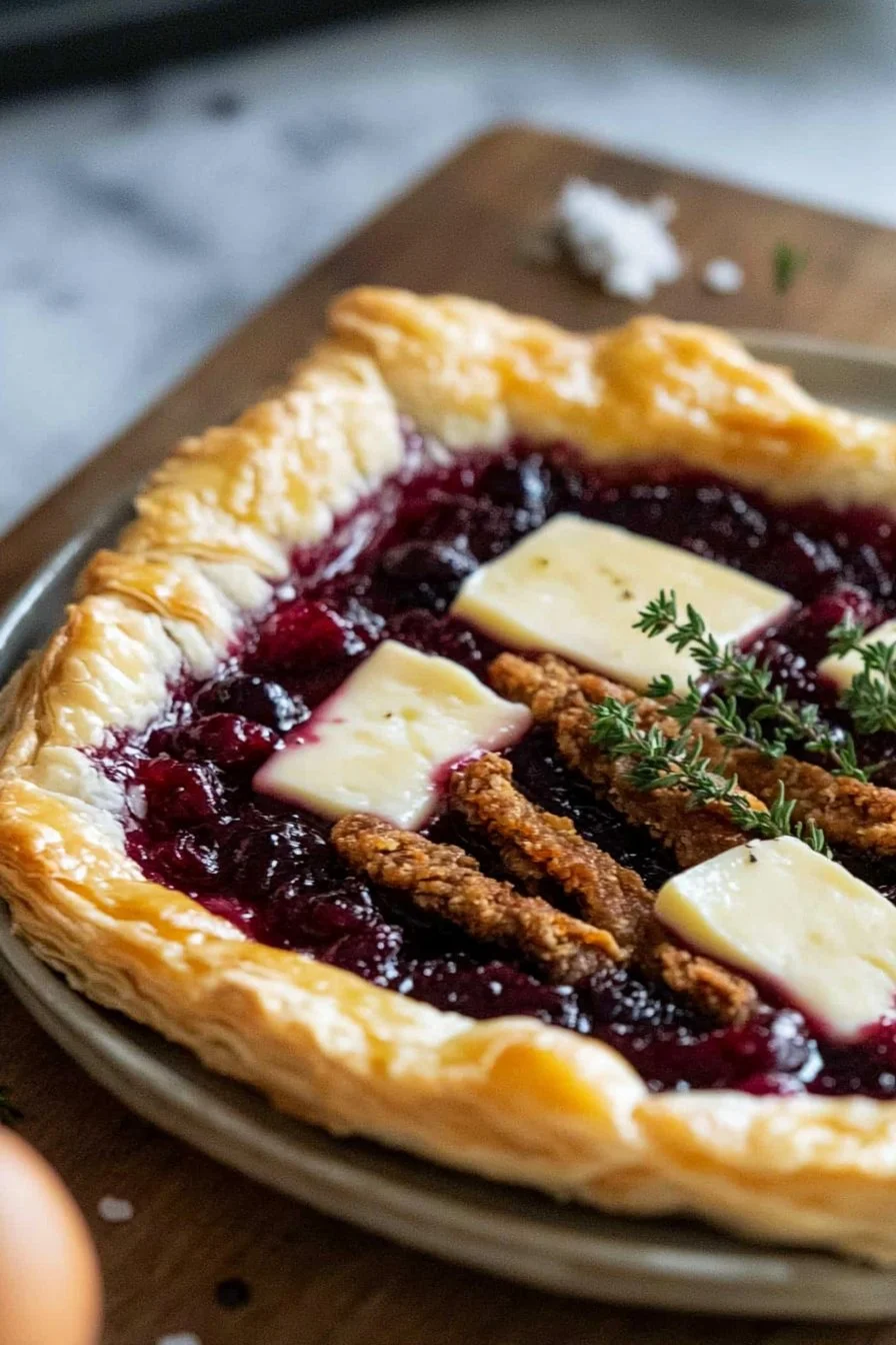 Savory Cranberry Brie Tart with Crispy Beef Strips and Fresh Thyme