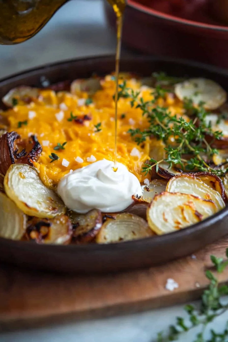 Sour Cream and Cheddar Roasted Onions