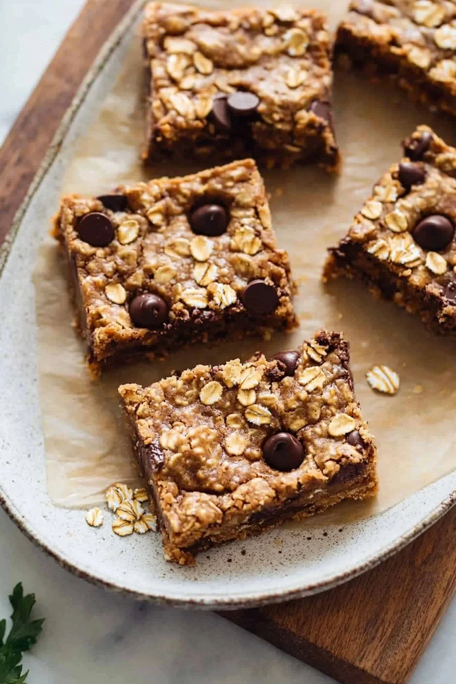 Vegan Almond Butter Oatmeal Chocolate Chip Cookie Bars